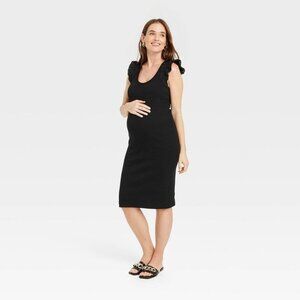 The Nines by Hatch Flutter Short Sleeve Ribbed Jersey Maternity Dress